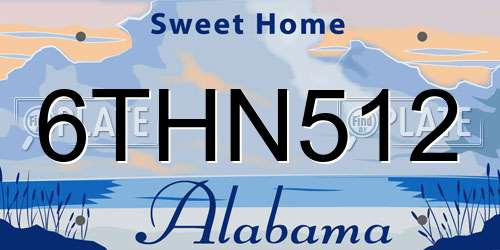 6THN512 Alabama License Plate