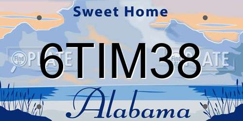 6TIM38 Alabama License Plate