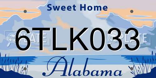 6TLK033 Alabama License Plate