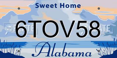 6TOV58 Alabama License Plate
