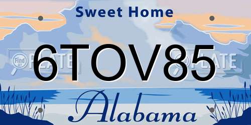 6TOV85 Alabama License Plate