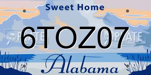 6TOZ07 Alabama License Plate