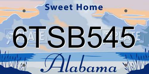 6TSB545 Alabama License Plate