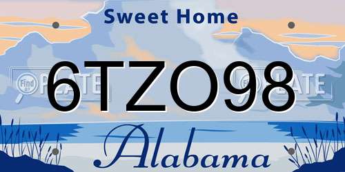 6TZO98 Alabama License Plate
