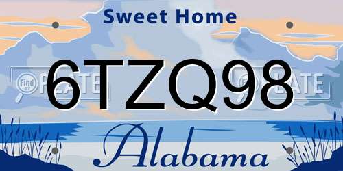 6TZQ98 Alabama License Plate