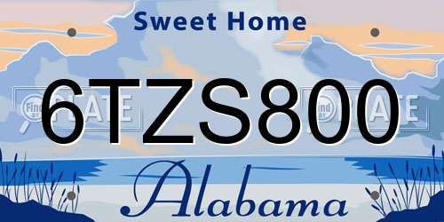 6TZS800 Alabama License Plate