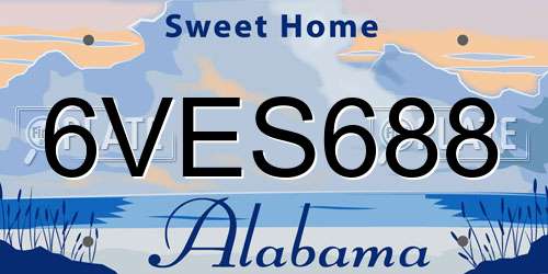 6VES688 Alabama License Plate