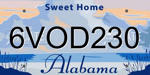 6VOD230 Alabama License Plate