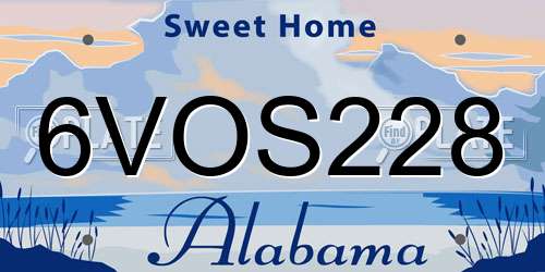 6VOS228 Alabama License Plate