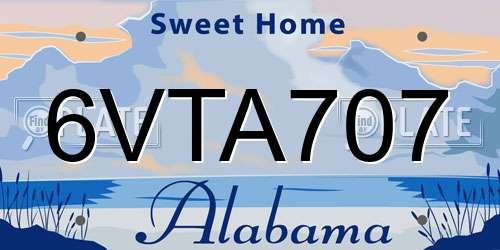 6VTA707 Alabama License Plate
