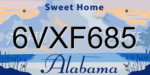 6VXF685 Alabama License Plate