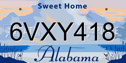 6VXY418 Alabama License Plate