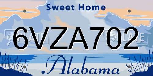6VZA702 Alabama License Plate