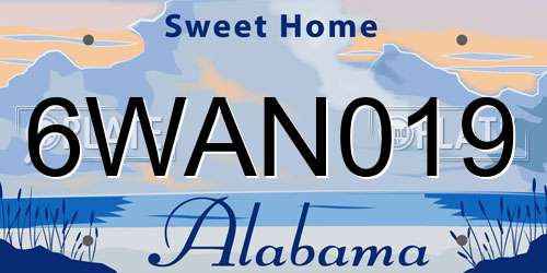 6WAN019 Alabama License Plate