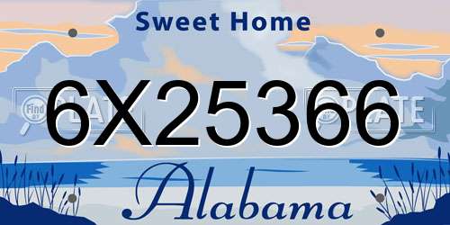 6X25366 Alabama License Plate