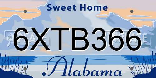 6XTB366 Alabama License Plate
