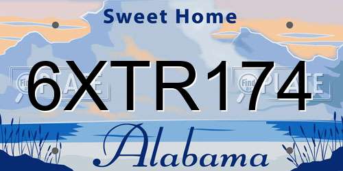 6XTR174 Alabama License Plate