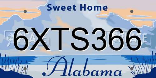 6XTS366 Alabama License Plate