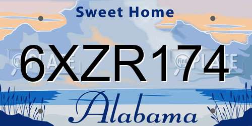 6XZR174 Alabama License Plate