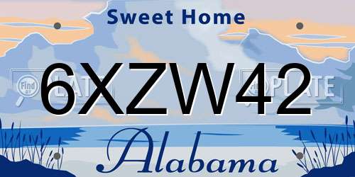 6XZW42 Alabama License Plate