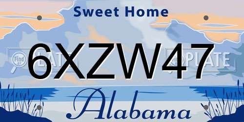 6XZW47 Alabama License Plate