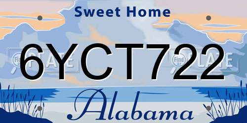 6YCT722 Alabama License Plate