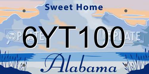 6YT100 Alabama License Plate