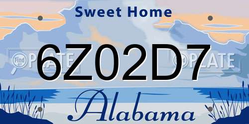 6Z02D7 Alabama License Plate