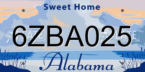 6ZBA025 Alabama License Plate