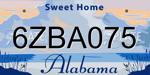 6ZBA075 Alabama License Plate