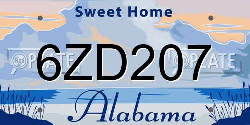 6ZD207 Alabama License Plate