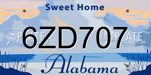 6ZD707 Alabama License Plate