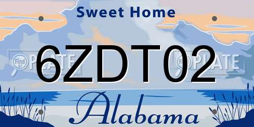6ZDT02 Alabama License Plate