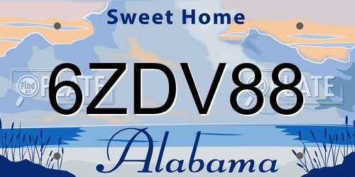 6ZDV88 Alabama License Plate