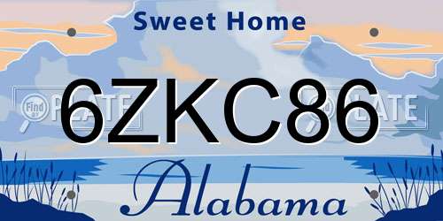 6ZKC86 Alabama License Plate