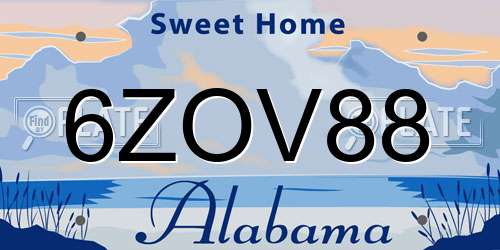 6ZOV88 Alabama License Plate