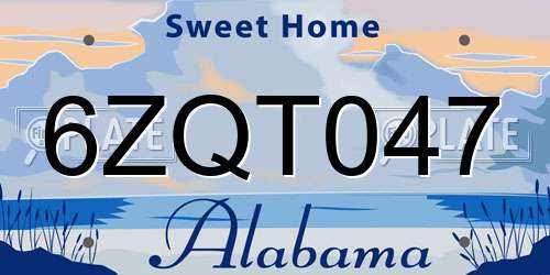 6ZQT047 Alabama License Plate