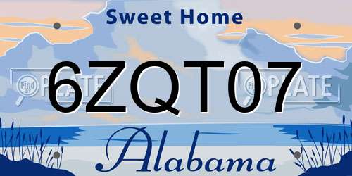 6ZQT07 Alabama License Plate