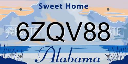 6ZQV88 Alabama License Plate