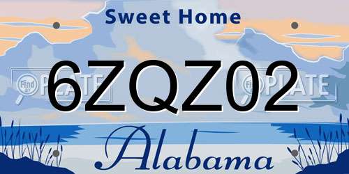 6ZQZ02 Alabama License Plate