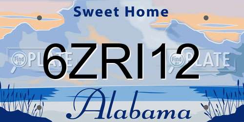 6ZRI12 Alabama License Plate