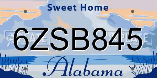 6ZSB845 Alabama License Plate