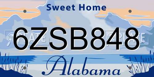 6ZSB848 Alabama License Plate