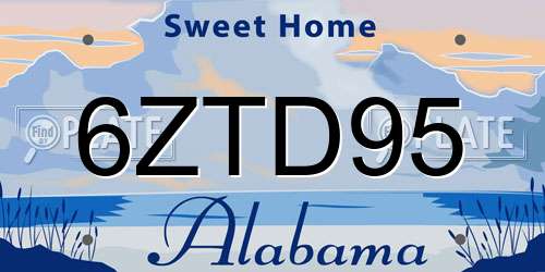 6ZTD95 Alabama License Plate