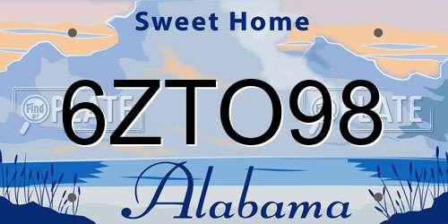 6ZTO98 Alabama License Plate
