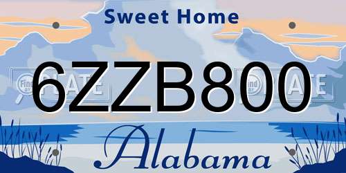 6ZZB800 Alabama License Plate
