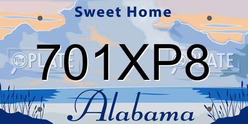 701XP8 Alabama License Plate
