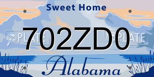 702ZD0 Alabama License Plate