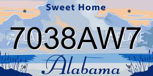7038AW7 Alabama License Plate