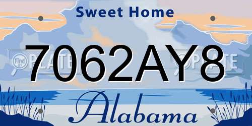 7062AY8 Alabama License Plate